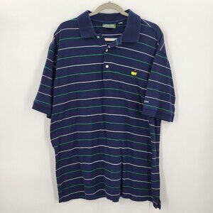 Augusta Masters Mens Polo Shirt Navy Blue Stripe‎ 100% Cotton Amen Corner XL